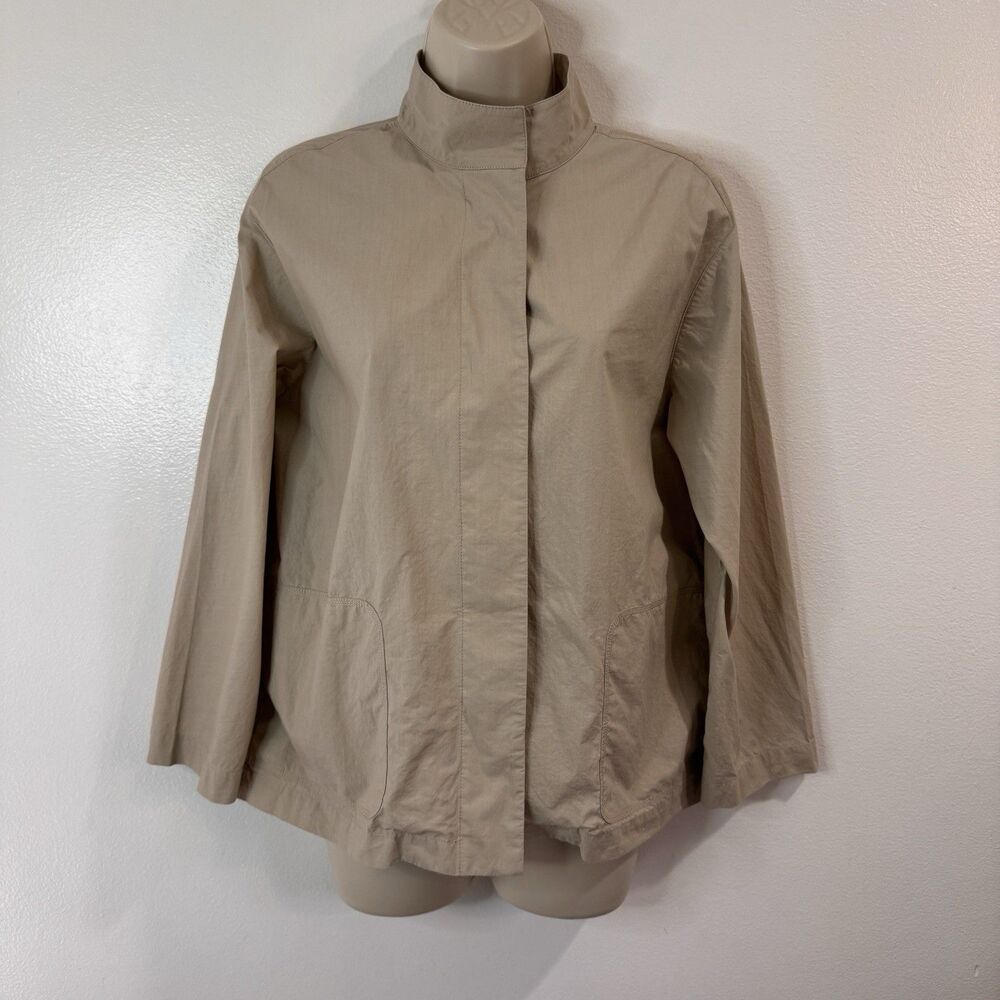 Lafayette Jacket Coat M Tan Beige Lightweight Pockets Classic Chic Cotton